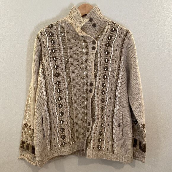 Icelandic Design Sweater M Brown Fully Lined Wool‎ Alpaca Blend Cardigan - Picture 1 of 15
